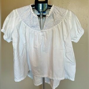Alice Walk white smocked ruffle henley blouse
